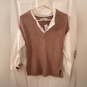 LOFT Sleeveless V-Neck Knit Sweater Vest in Dusty Taupe
